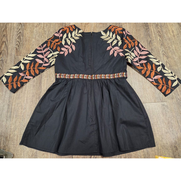 eshakti Wayward Fancies Black Autumn Leaves Embroidered Blouse XS/2 Orange - Picture 7 of 7